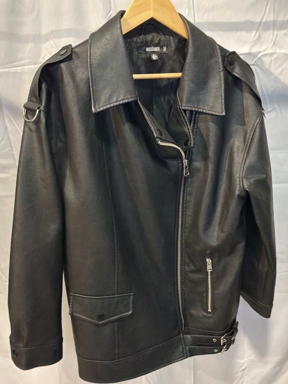 Missguided Black Faux Leather Moto Biker Jacket Sz US 2 Very Oversized